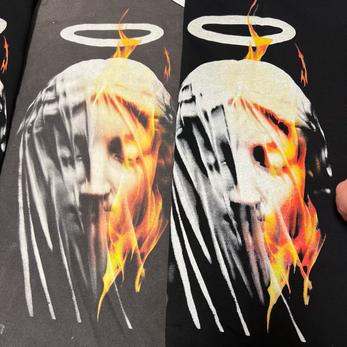 SAINT Mxxxxxx SS TEE/DEVIL DADDY/BLK Virgin Mary retro distressed printed tee, washed black S-XL, this season's hottest item, in order to give you an authentic experience, repeated debugging and polishing in printing and washing, finally meet you, the same old style, the same as the original version, cylindrical side seam OE yarn fabric/completely matched accessories, garment dyeing, heavy washing and water fading, bust bandage fading.